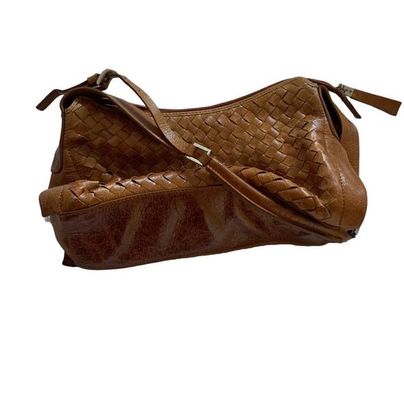 Woven Camel Cognac Color Genuine Leather Handbag‎ NWOT Mini Small Purse Bag - Picture 10 of 16